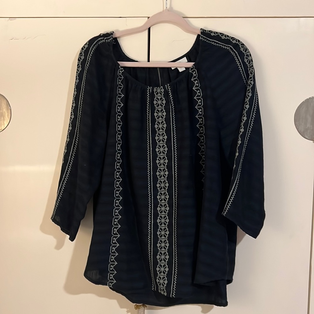 J. Jill Navy & White Peasant Top